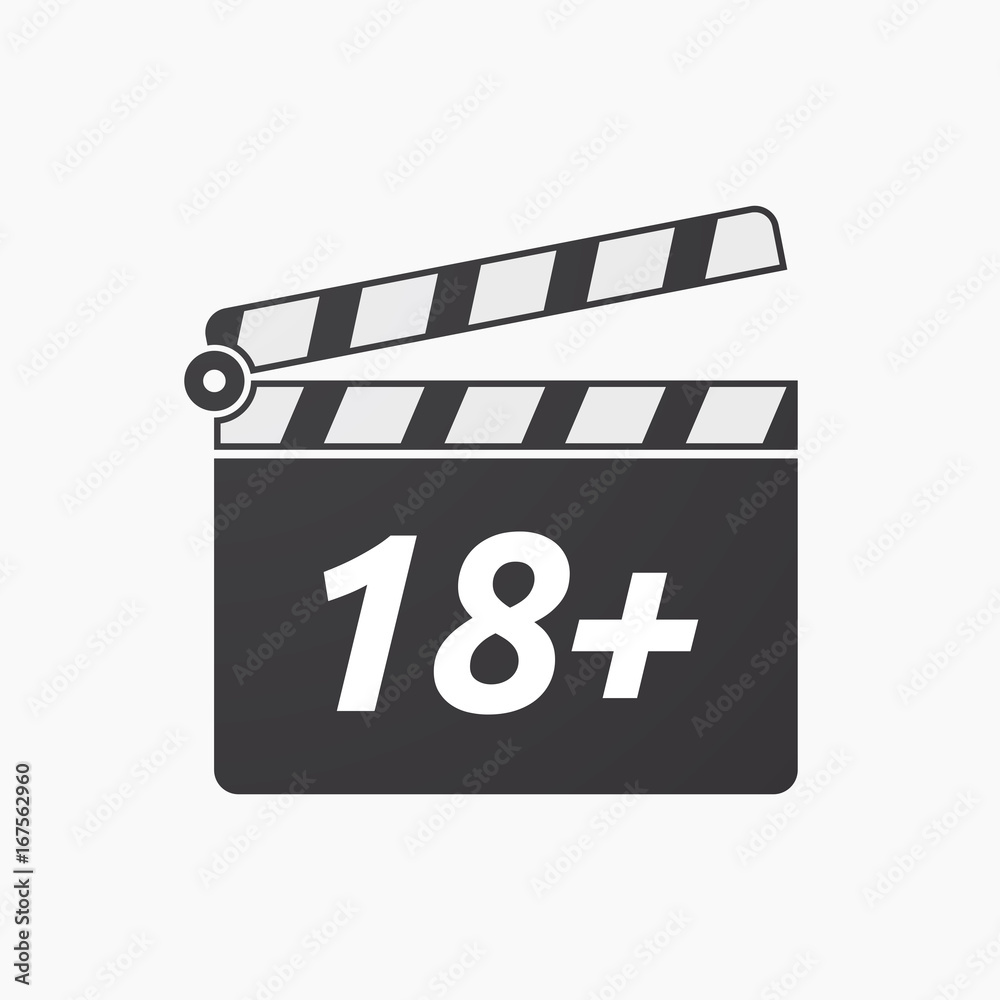 Isolated clapper board with    the text 18+