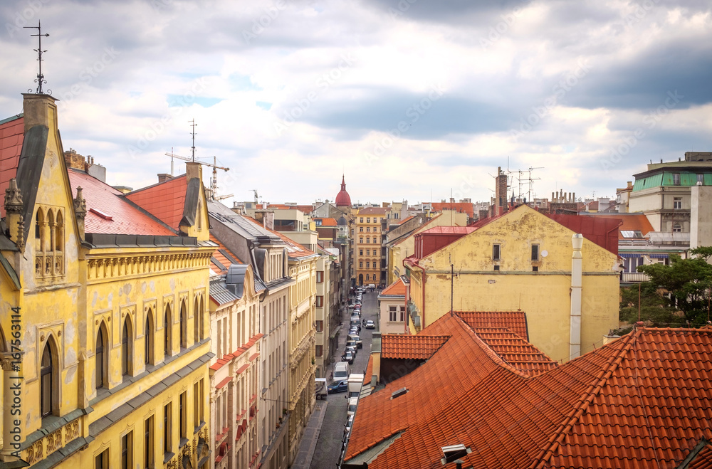 Obraz premium Aerial view from The New Town Hall Tower in the old center of Prague - the capital and largest city of the Czech Republic.