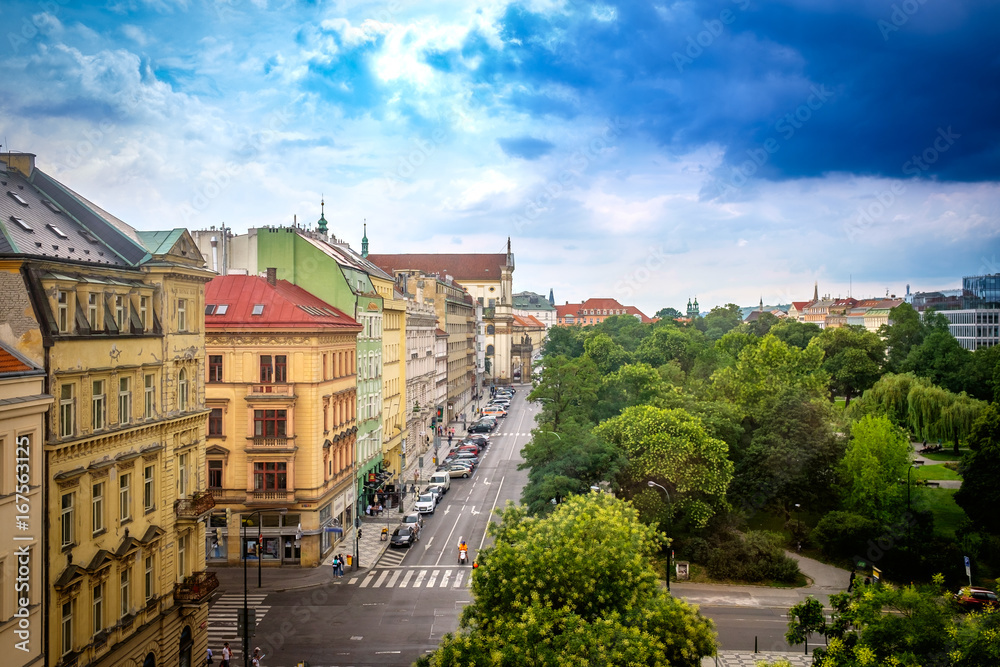 Aerial view from The New Town Hall Tower in the old center of Prague - the capital and largest city of the Czech Republic. Aerial view from The New Town Hall Tower in the old center of Prague - the capital and largest city of the Czech Republic.