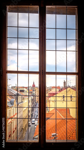 Konstfotografi Aerial view from The New Town Hall Tower's window in the old center of Prague - the capital and largest city of the Czech Republic
