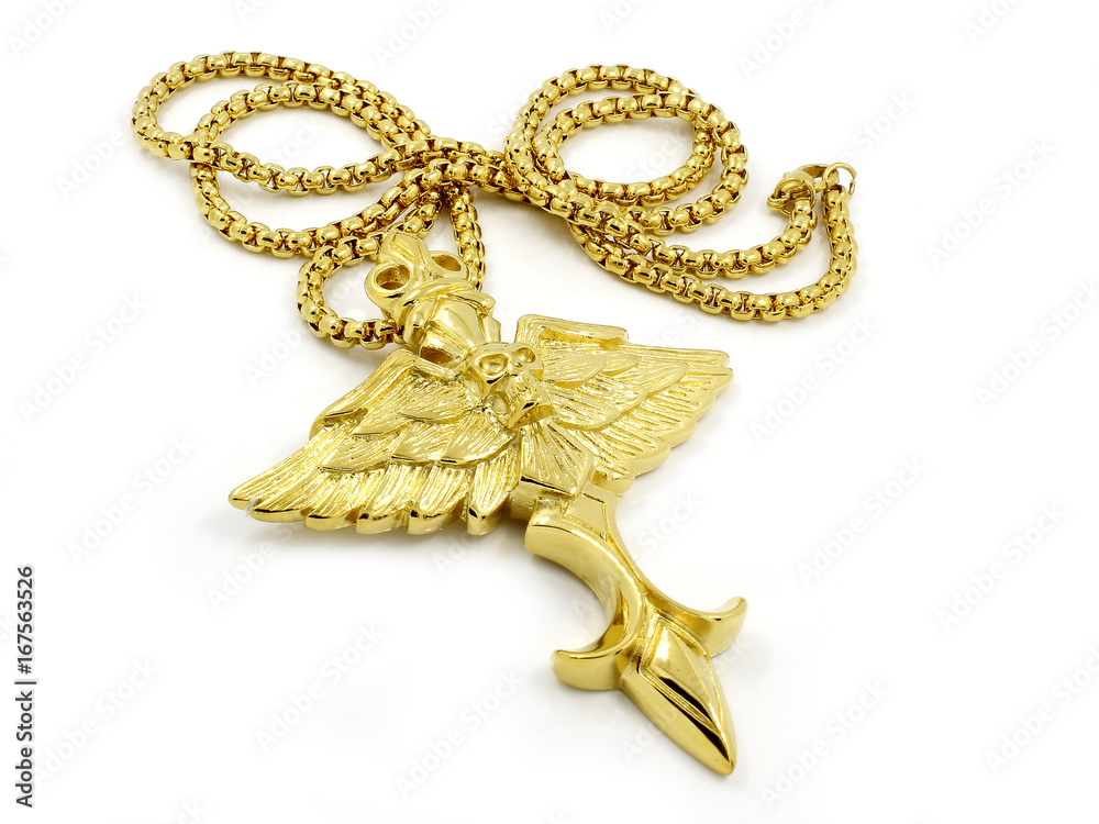 Gold Necklace - Wings and Skull - Stainless Steel Gold Necklace - Wings and Skull - Stainless Steel