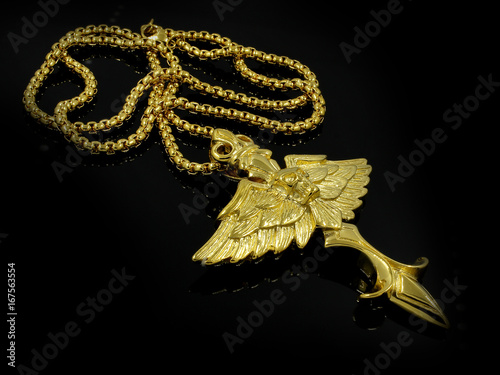 Gold Necklace - Wings and Skull - Stainless Steel