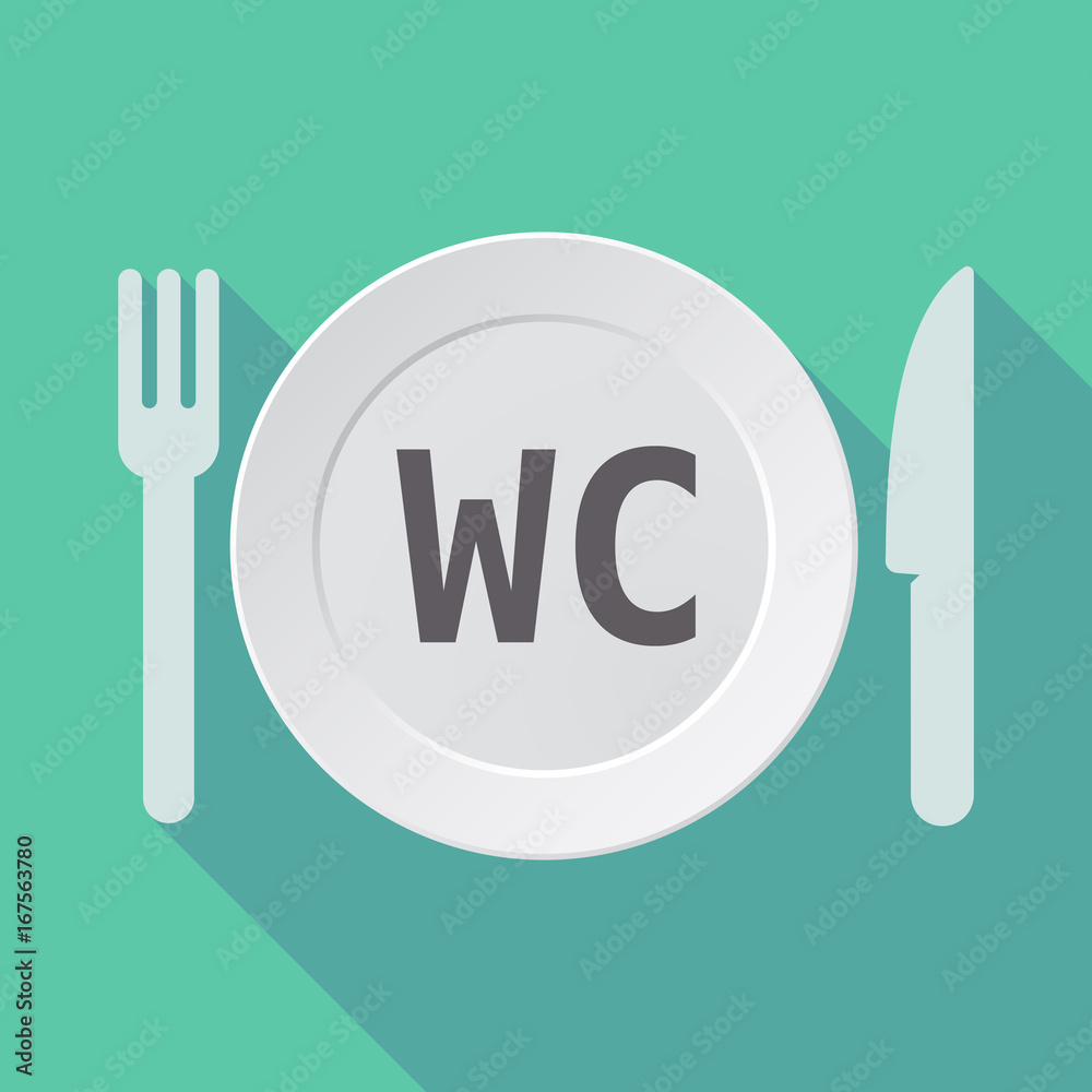 Long shadow tableware with    the text WC