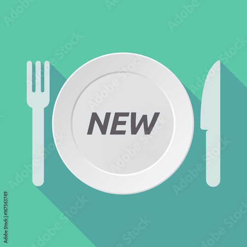 Long shadow tableware with    the text NEW