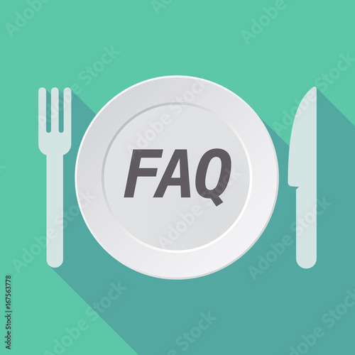 Long shadow tableware with the text FAQ