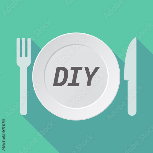 Long shadow tableware with the text DIY