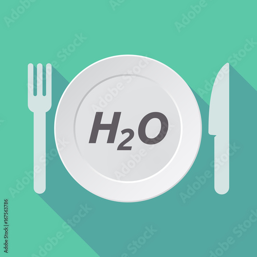 Long shadow tableware with the text H2O