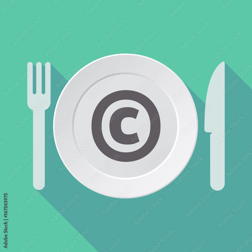 Long shadow tableware with the copyright sign Long shadow tableware with the copyright sign