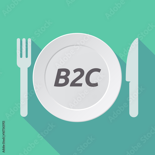 Long shadow tableware with the text B2C