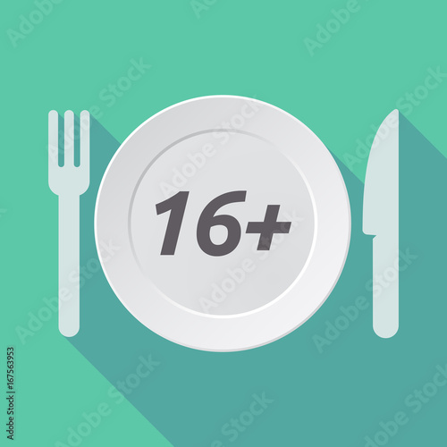 Long shadow tableware with    the text 16+