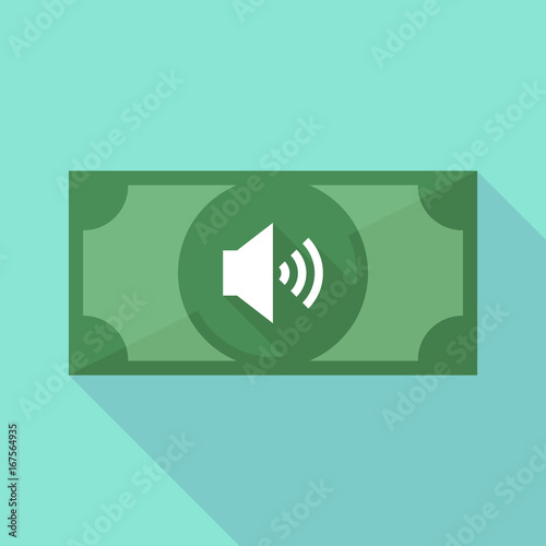 Long shadow bank note with  a speaker volume sign