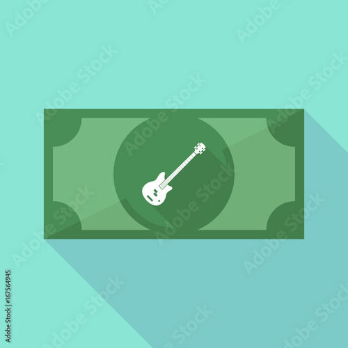Long shadow bank note with  a four string electric bass guitar