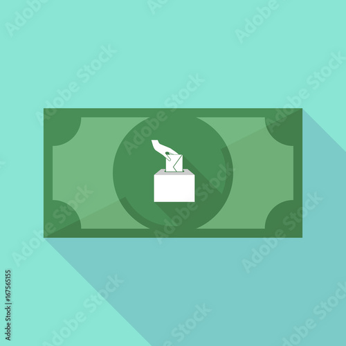 Long shadow bank note with  a hand inserting an envelope in a ballot box