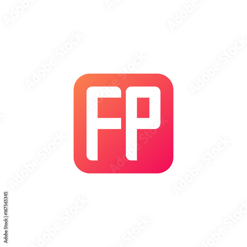 Initial letter FP, rounded letter square logo, modern gradient red color 