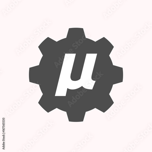Isolated gear with  a micro sign, mu greek letter