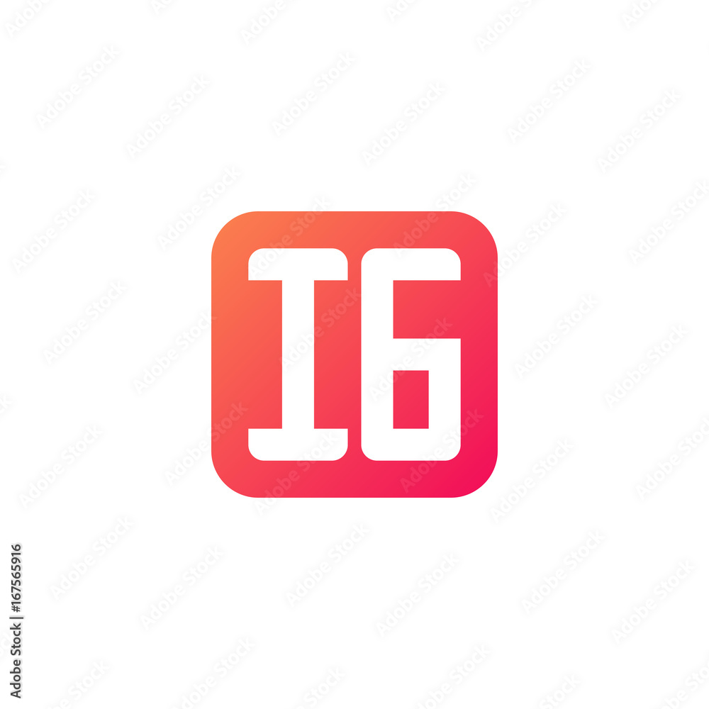 Initial letter IG, rounded letter square logo, modern gradient red color	
 
