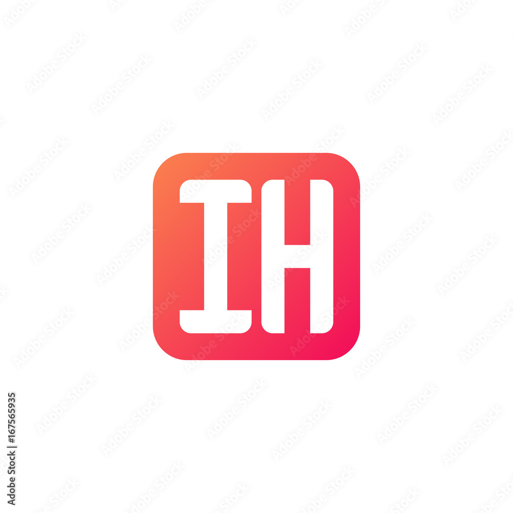 Initial letter IH, rounded letter square logo, modern gradient red color	
 

