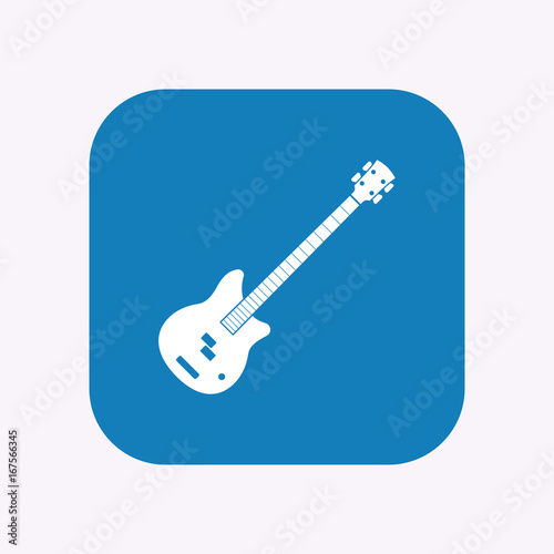 Isolated button with  a four string electric bass guitar