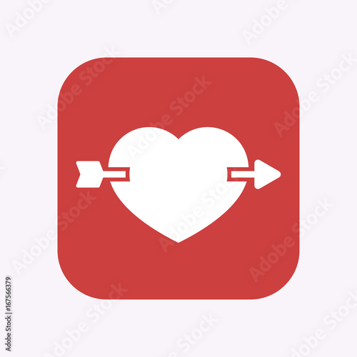 Isolated button with  a heart pierced by an arrow
