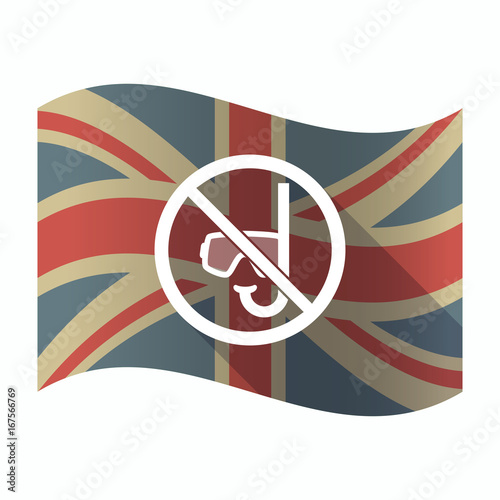 Isolated UK flag with  a diving glasses and a snorkel  in a not allowed signal