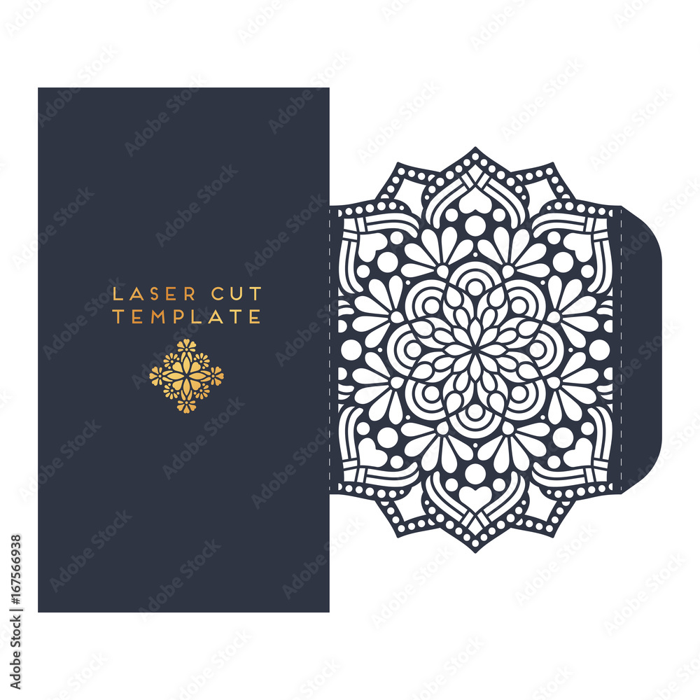 Vector wedding card laser cut template. Vintage decorative elements