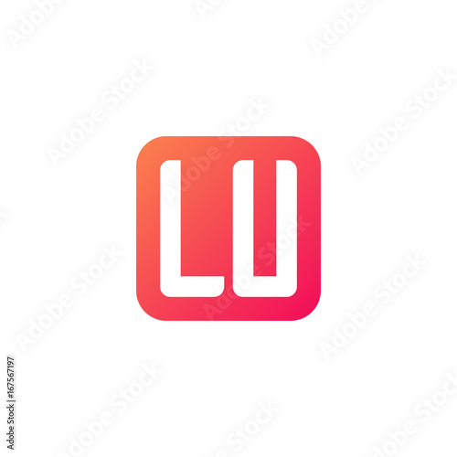 Initial letter LU, rounded letter square logo, modern gradient red color 