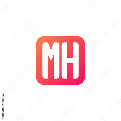 Initial letter MH, rounded letter square logo, modern gradient red color       © ariefpro