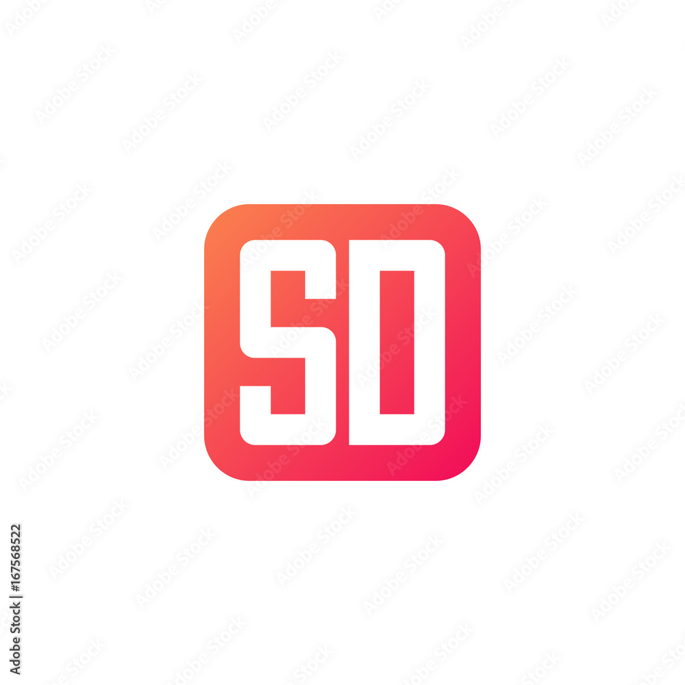 Initial letter SD, rounded letter square logo, modern gradient red color	
 

