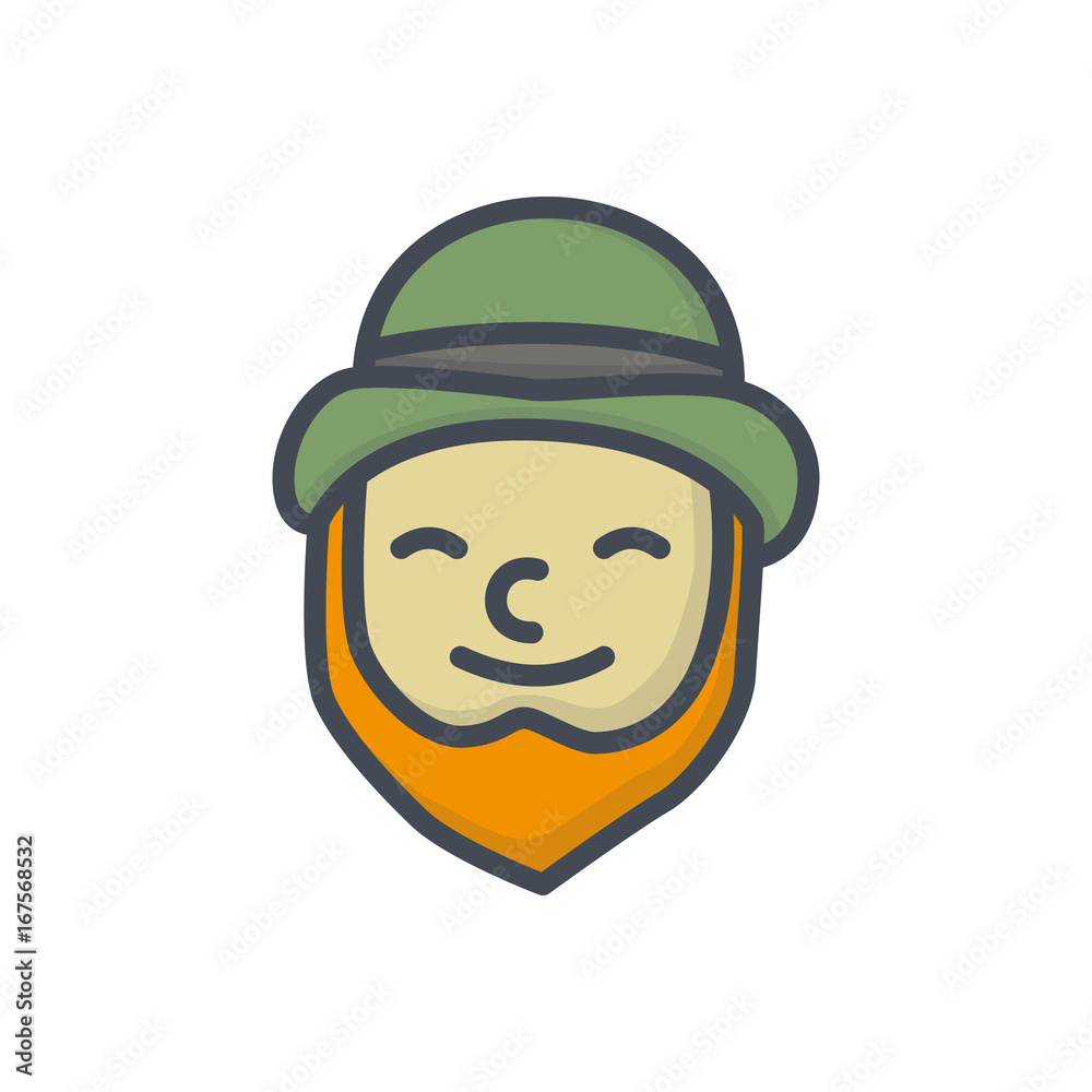 Patricks Day holiday colored icon ginger beard leprechaun