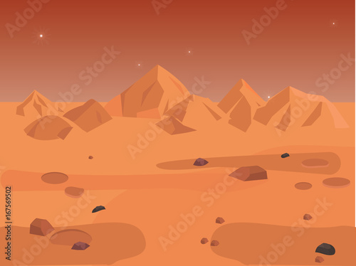 Mars landscape, vector space background seamless