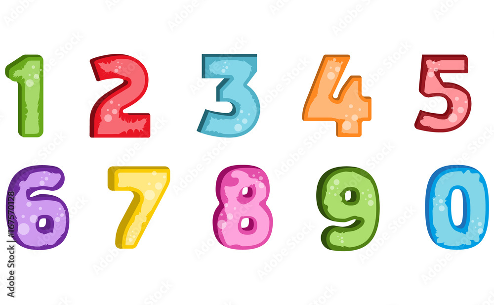 Colorful set of hand drawn numbers isolated on white vector illustration