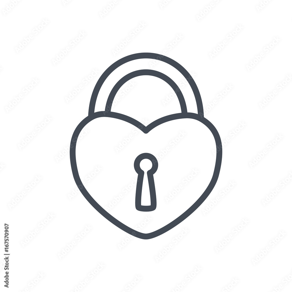 Valentines day holiday line icon heart lock love Valentines day holiday line icon heart lock love