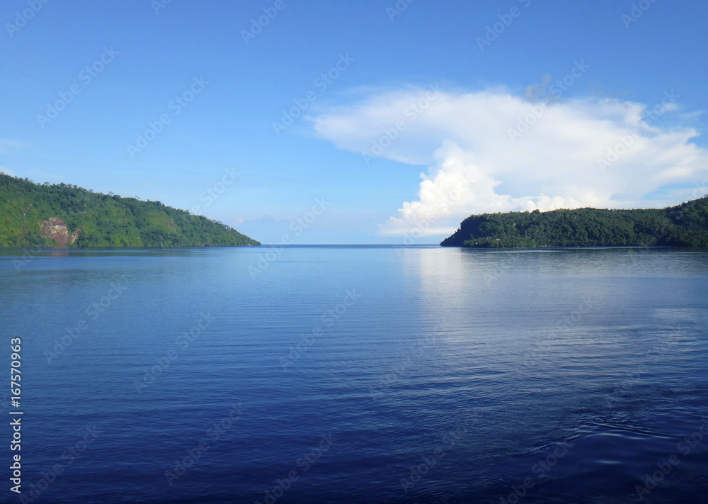 Scene of the crater of Garove Island from a cruise ship, Papua New Guinea.
