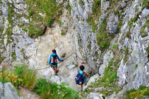 Tourists hiking in mountains - Slovakia, Hight Tatras