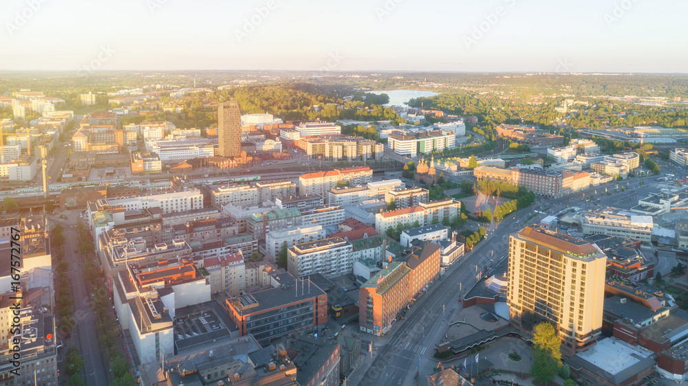 Aerial view Tampere city with beauty sunset