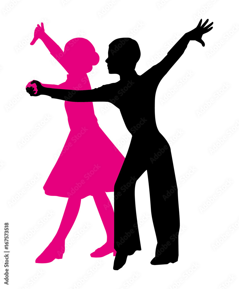 silhouette of a dancing couple. boy and girl on a white background