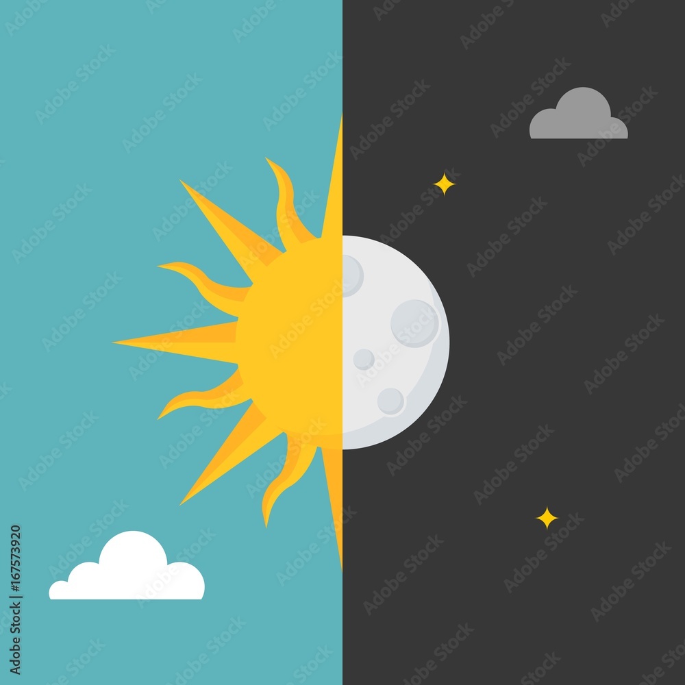 Sun and moon icon on day and night background for use in weather ...