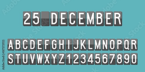 Mechanical scoreboard alphabet and numbers for use as calendar or advertise, flat design vector