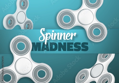 Illustration of Vector Fidget Spinner Gadget Icon. Realistic Spinning Toy Hand Spinner with Spinner Madness Lettering