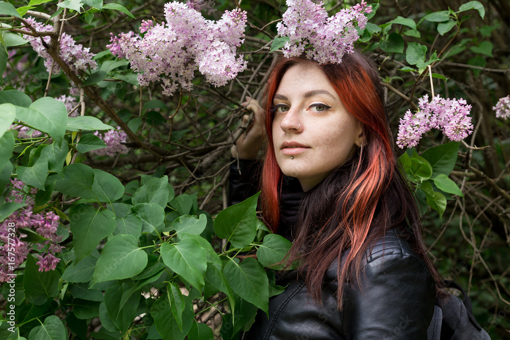 Red hair girl in flower Red hair girl in flower