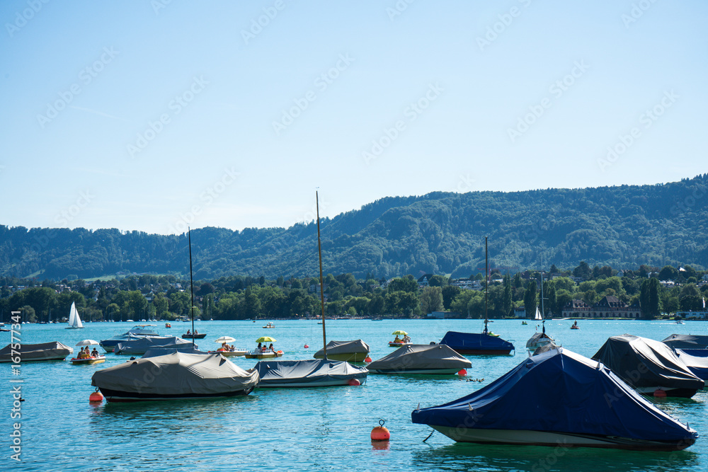 Fototapeta premium boat on lake zurich in summer