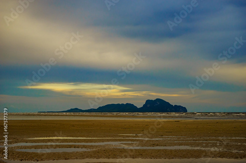 Sea Landscape,and island on sunset background