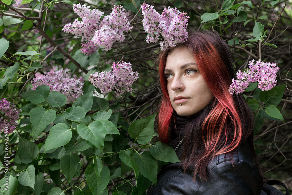 Red hair girl in flower Red hair girl in flower