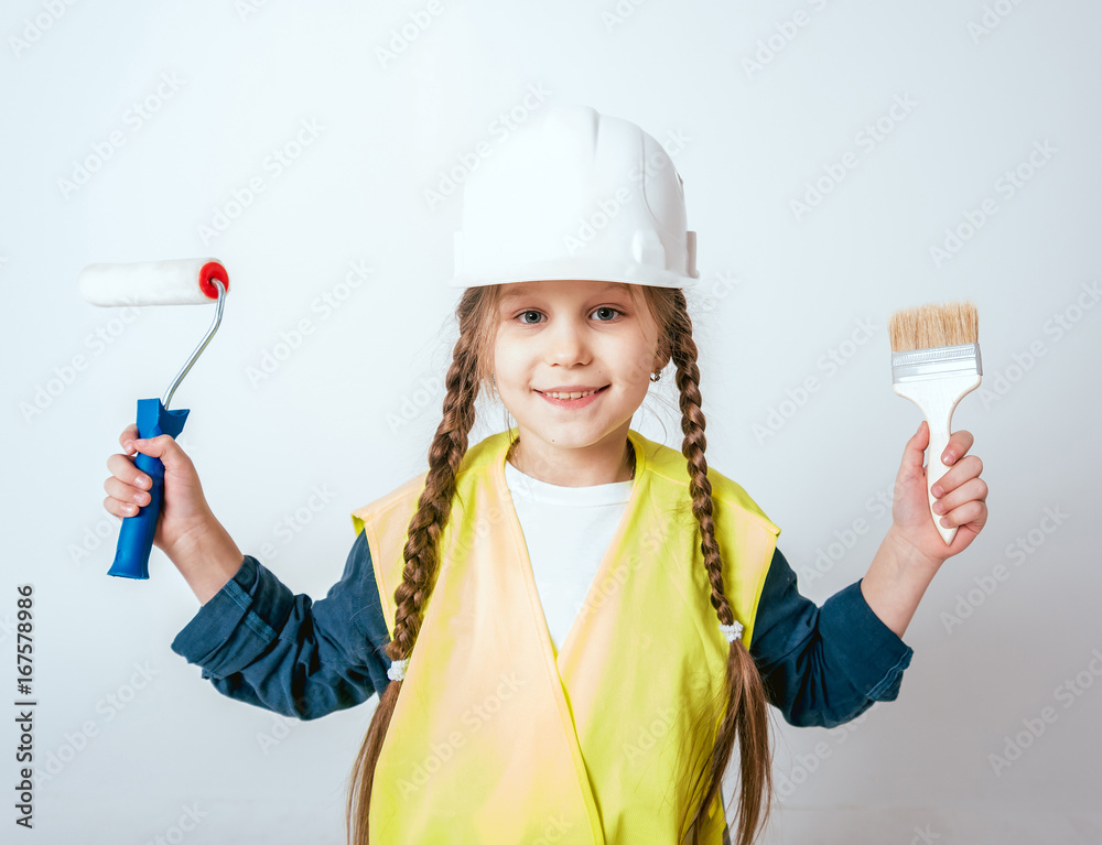 Little girl on the white background. Construction Little girl on the white background. Construction