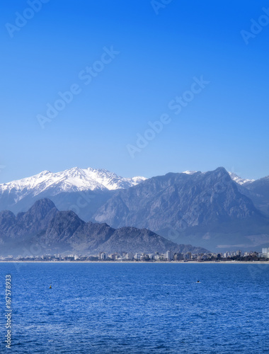 mountains over clear blue sky