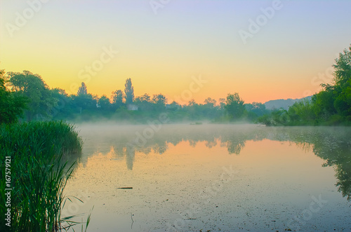 Sunrise on a foggy morning at Swamp