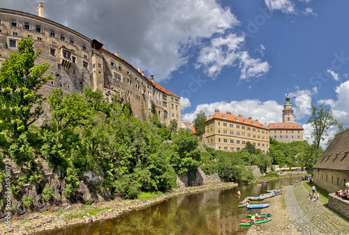 Panoramic view over Cesky Krumlov with Moldau river  Czech Republic