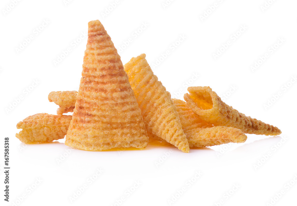 Crunchy corn snacks on a white background Crunchy corn snacks on a white background