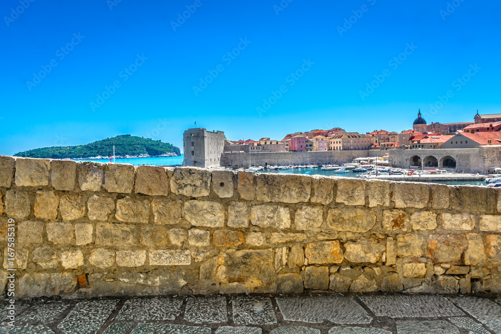 Obraz premium Dubrovnik Croatia architecture. / Scenic view at Dubrovnik old town in south of Croatia, popular tourist destination in Europe.