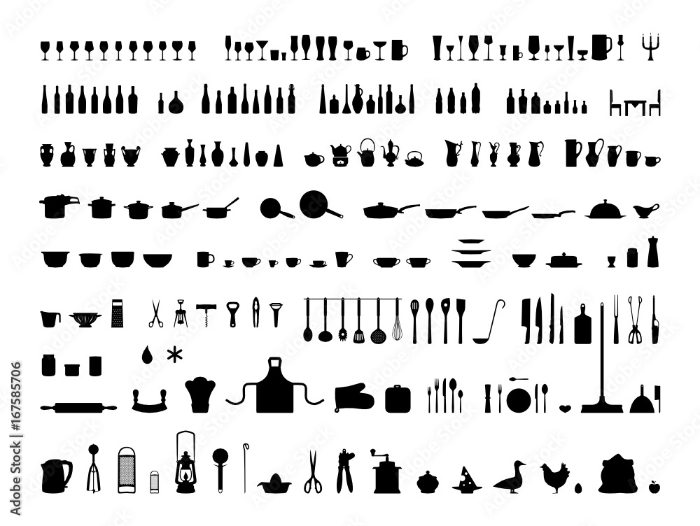Küche Haushalt Icons Silhouetten Set Küche Haushalt Icons Silhouetten Set